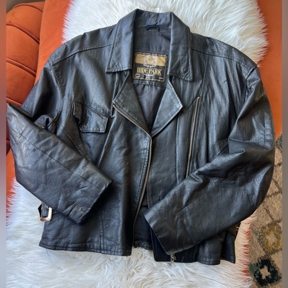 Vintage Hyde Park Black Leather Moto Jacket Fits like M/L